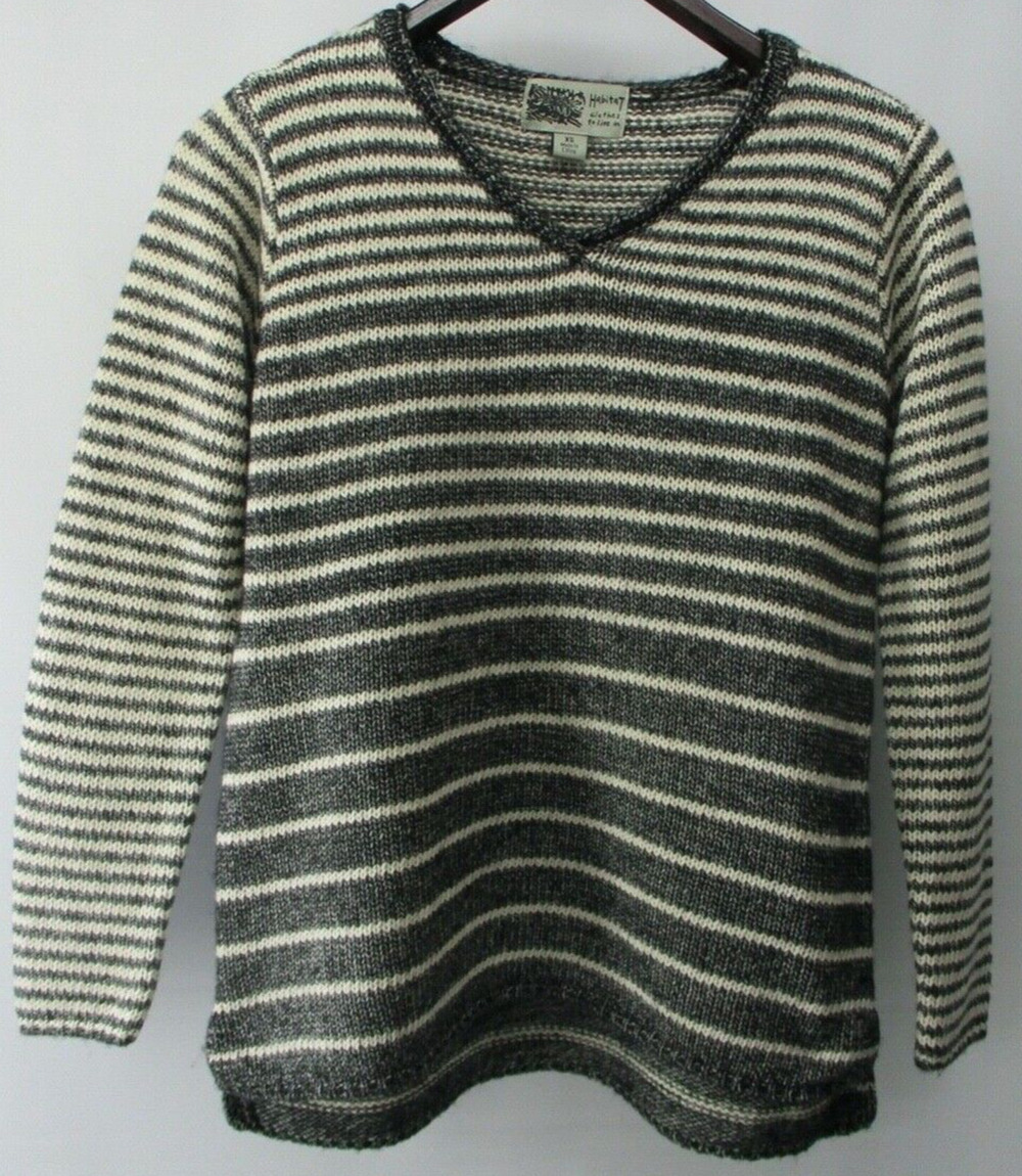 HABITAT SWEATER CHARCOAL STRIPE COTTON BLEND V-NECK PULLOVER WOMEN'S XS